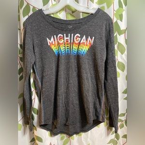 NWOT State of Mine Michigan Womens Small Gray Tee Long Sleeve